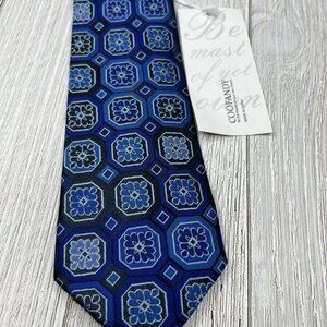 COOFANDY Silk Necktie Blue Floral Geometric Pattern Designer Tie‎